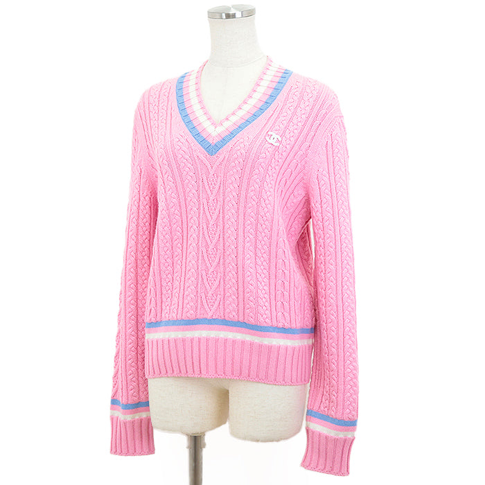 CHANEL sweater 63% cashmere, 36% cotton pink P74550 Virginie Viard period Women 36 Used Authentic