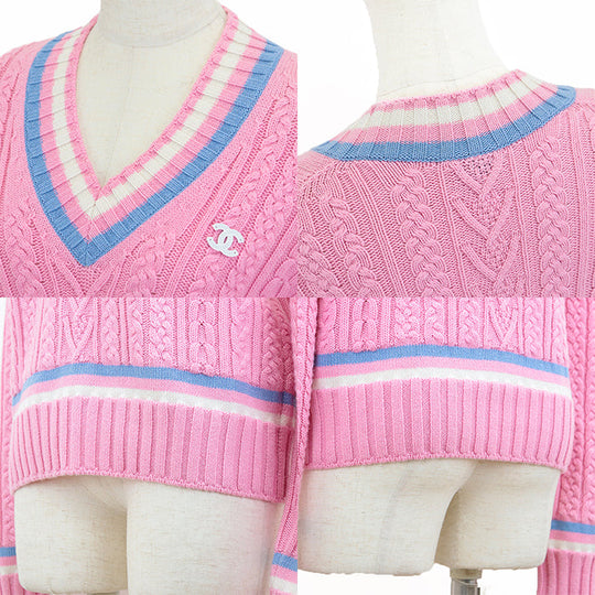 CHANEL sweater 63% cashmere, 36% cotton pink P74550 Virginie Viard period Women 36 Used Authentic