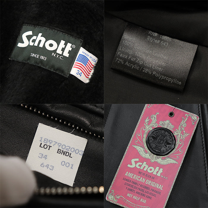 schott Riders jacket Liner vest: 72% acrylic, 28% polypropylene [Outer material] 100% cowhide leather [Lining] 100% polyester black #643 34