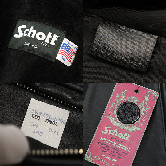 schott Riders jacket Liner vest: 72% acrylic, 28% polypropylene [Outer material] 100% cowhide leather [Lining] 100% polyester black #643 34