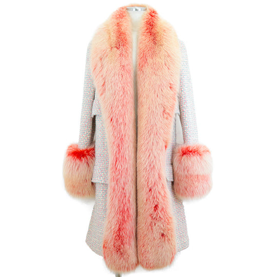 CHANEL coat [Outer material] 96% wool, 2% polyester [Lining] 51% wool, 49% silk [Fur] 100% fox Pink, White P18472 Women 36 Used Authentic