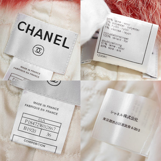 CHANEL coat [Outer material] 96% wool, 2% polyester [Lining] 51% wool, 49% silk [Fur] 100% fox Pink, White P18472 Women 36 Used Authentic