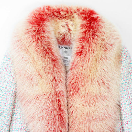 CHANEL coat [Outer material] 96% wool, 2% polyester [Lining] 51% wool, 49% silk [Fur] 100% fox Pink, White P18472 Women 36 Used Authentic