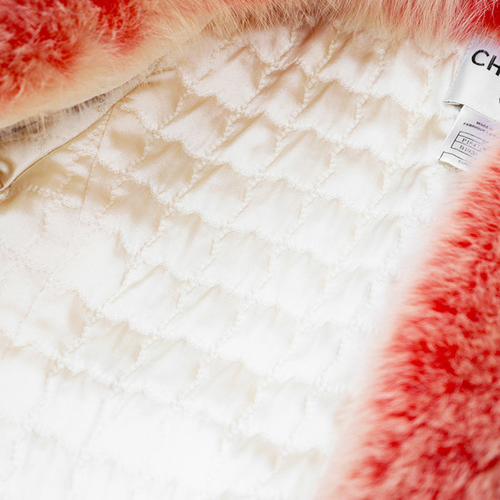 CHANEL coat [Outer material] 96% wool, 2% polyester [Lining] 51% wool, 49% silk [Fur] 100% fox Pink, White P18472 Women 36 Used Authentic