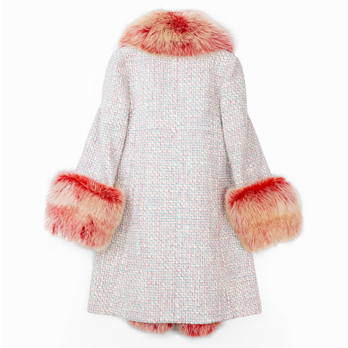 CHANEL coat [Outer material] 96% wool, 2% polyester [Lining] 51% wool, 49% silk [Fur] 100% fox Pink, White P18472 Women 36 Used Authentic