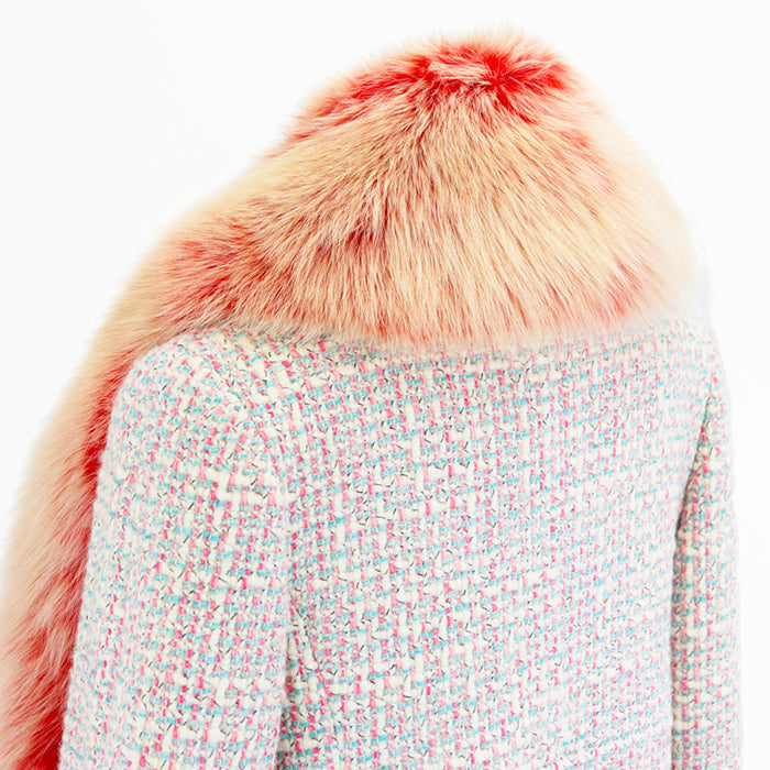 CHANEL coat [Outer material] 96% wool, 2% polyester [Lining] 51% wool, 49% silk [Fur] 100% fox Pink, White P18472 Women 36 Used Authentic