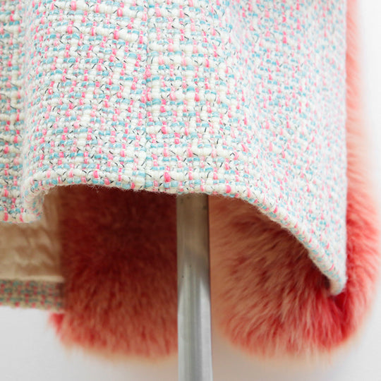 CHANEL coat [Outer material] 96% wool, 2% polyester [Lining] 51% wool, 49% silk [Fur] 100% fox Pink, White P18472 Women 36 Used Authentic
