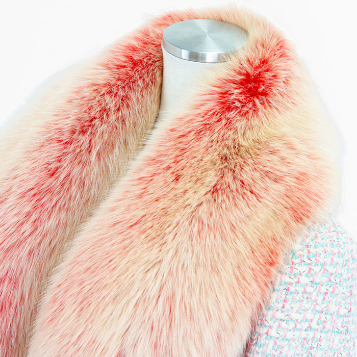 CHANEL coat [Outer material] 96% wool, 2% polyester [Lining] 51% wool, 49% silk [Fur] 100% fox Pink, White P18472 Women 36 Used Authentic