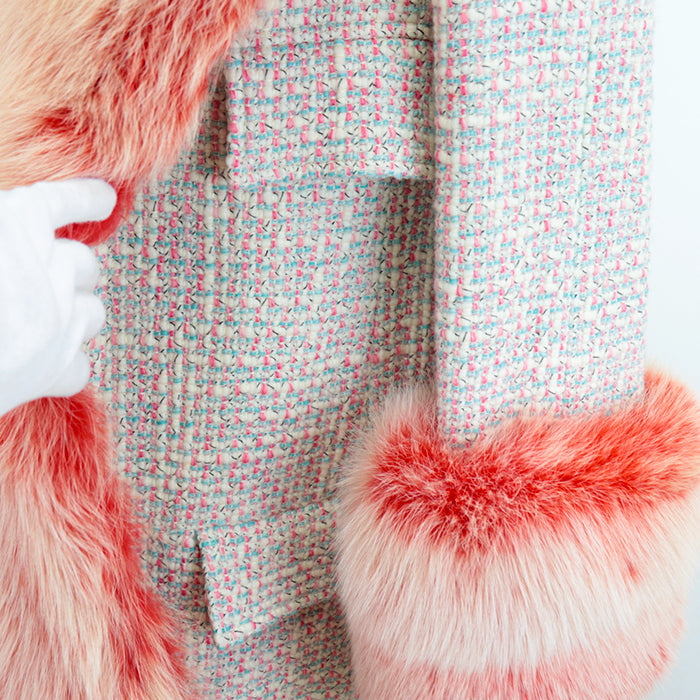 CHANEL coat [Outer material] 96% wool, 2% polyester [Lining] 51% wool, 49% silk [Fur] 100% fox Pink, White P18472 Women 36 Used Authentic