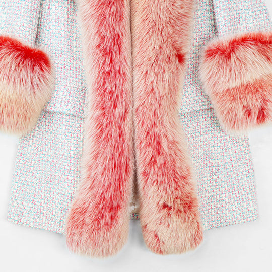 CHANEL coat [Outer material] 96% wool, 2% polyester [Lining] 51% wool, 49% silk [Fur] 100% fox Pink, White P18472 Women 36 Used Authentic