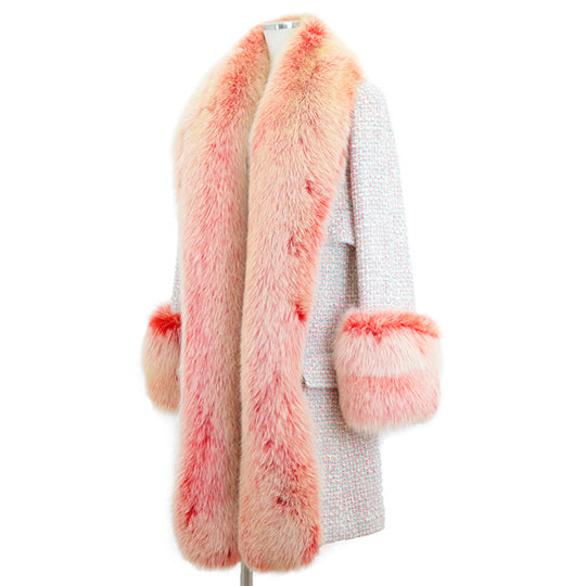 CHANEL coat [Outer material] 96% wool, 2% polyester [Lining] 51% wool, 49% silk [Fur] 100% fox Pink, White P18472 Women 36 Used Authentic