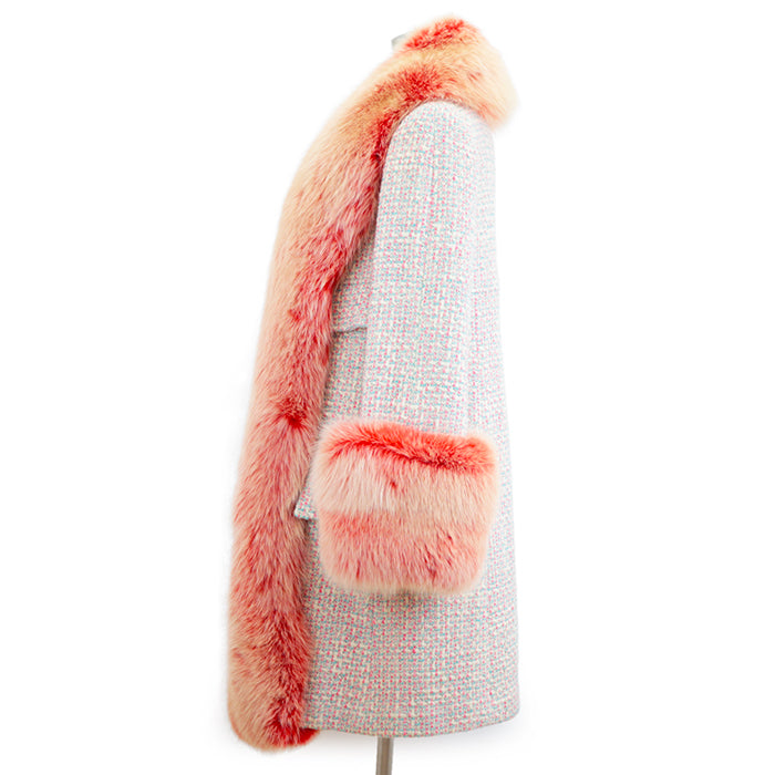 CHANEL coat [Outer material] 96% wool, 2% polyester [Lining] 51% wool, 49% silk [Fur] 100% fox Pink, White P18472 Women 36 Used Authentic