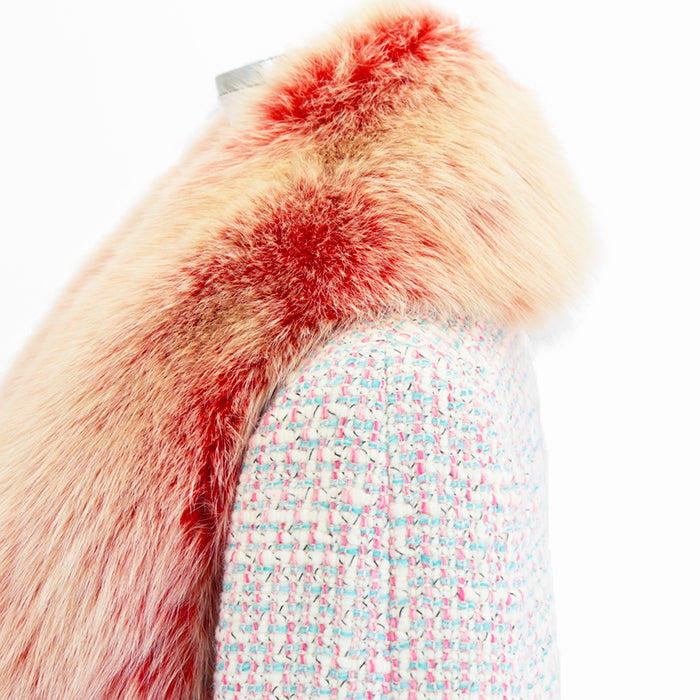 CHANEL coat [Outer material] 96% wool, 2% polyester [Lining] 51% wool, 49% silk [Fur] 100% fox Pink, White P18472 Women 36 Used Authentic