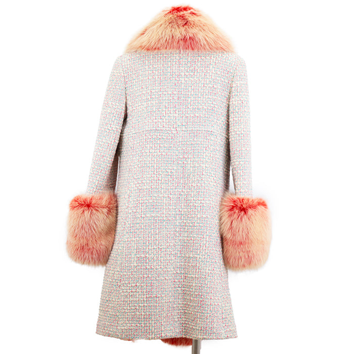 CHANEL coat [Outer material] 96% wool, 2% polyester [Lining] 51% wool, 49% silk [Fur] 100% fox Pink, White P18472 Women 36 Used Authentic