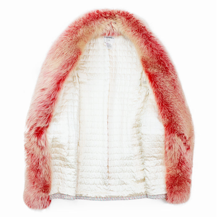 CHANEL coat [Outer material] 96% wool, 2% polyester [Lining] 51% wool, 49% silk [Fur] 100% fox Pink, White P18472 Women 36 Used Authentic