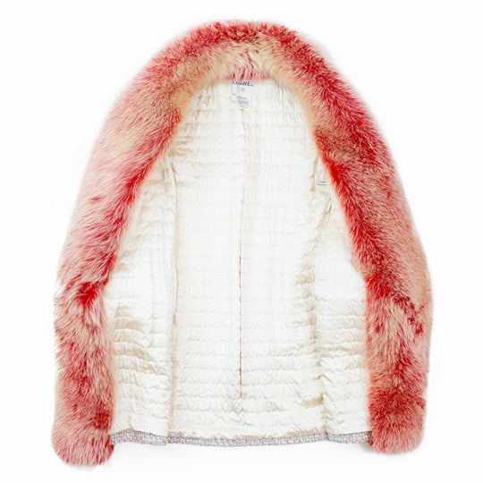 CHANEL coat [Outer material] 96% wool, 2% polyester [Lining] 51% wool, 49% silk [Fur] 100% fox Pink, White P18472 Women 36 Used Authentic