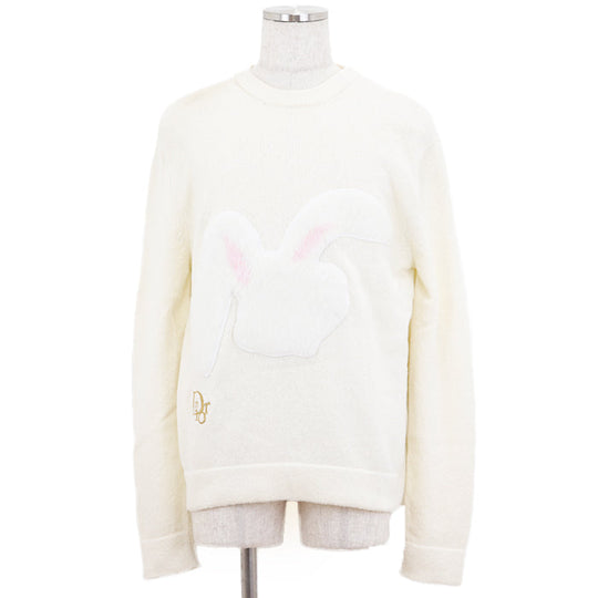 DIOR HOMME sweater Embroidered parts: 70% nylon, 30% polyester Others: 100% polyester Trimming: 50% wool, 50% acrylic [Outer fabric] 68% cotton, 32% nylon Ivory mens M Used Authentic
