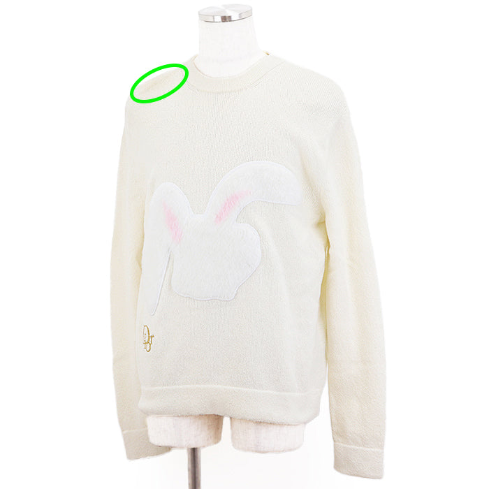 DIOR HOMME sweater Embroidered parts: 70% nylon, 30% polyester Others: 100% polyester Trimming: 50% wool, 50% acrylic [Outer fabric] 68% cotton, 32% nylon Ivory mens M Used Authentic