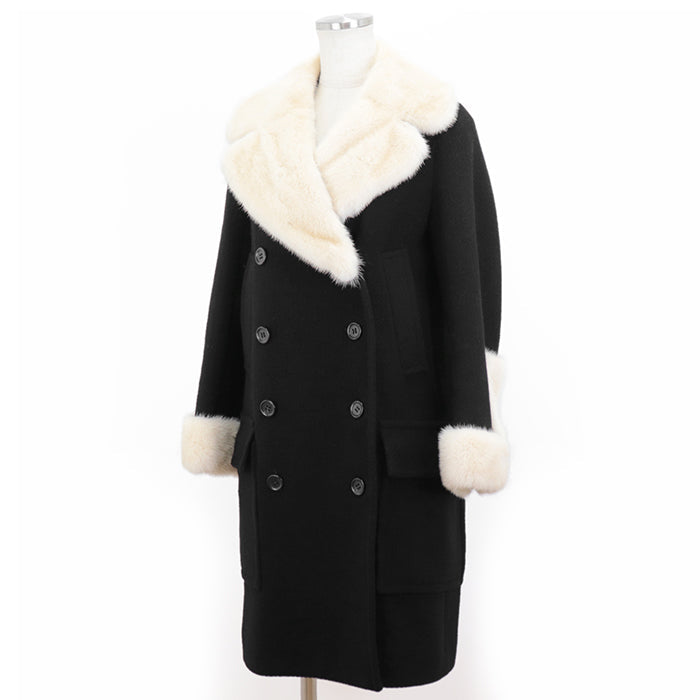 Drawer coat [Outer material] 80% wool, 20% angora [Lining] 100% silk Black, Pearl White 1525-236-2495 Women 38 Used Authentic