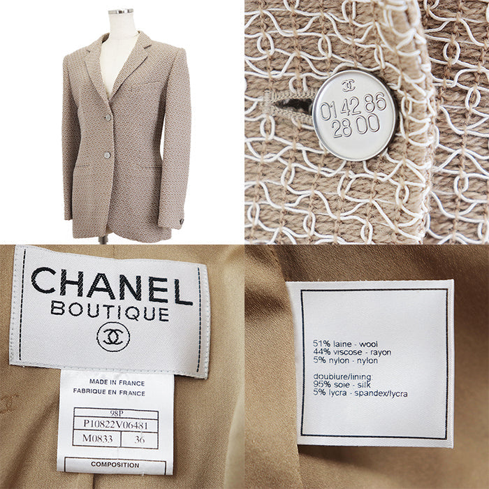CHANEL Other outerwear [Outer material] 51% wool, 44% rayon [Lining] 95% silk, 5% lycra beige 98P P10822 Karl Lagerfeld period Women 36 Used Authentic