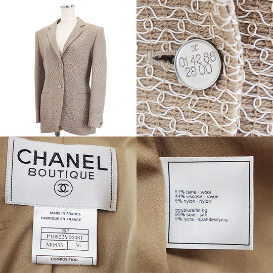 CHANEL Other outerwear [Outer material] 51% wool, 44% rayon [Lining] 95% silk, 5% lycra beige 98P P10822 Karl Lagerfeld period Women 36 Used Authentic