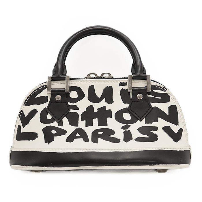 LOUIS VUITTON Handbag M92177 leather% Black White Graffiti Alma PM Women Used Authentic