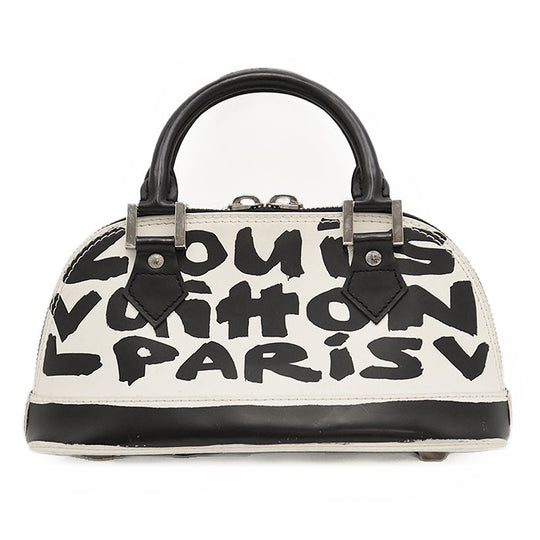 LOUIS VUITTON Handbag M92177 leather% Black White Graffiti Alma PM Women Used Authentic