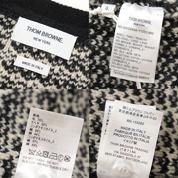 THOM BROWNE cardigan Combo textile 2: 56% silk, 44% cotton Combo textile 5: 57% silk, 43% cotton [Outer fabric] 70% wool, 30% mohair Black White PRINCE OF WALES DONEGAL CARDIGAN MKC443AY1032980 mens 3 Used Authentic