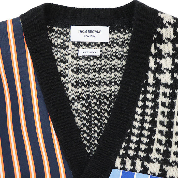 THOM BROWNE cardigan Combo textile 2: 56% silk, 44% cotton Combo textile 5: 57% silk, 43% cotton [Outer fabric] 70% wool, 30% mohair Black White PRINCE OF WALES DONEGAL CARDIGAN MKC443AY1032980 mens 3 Used Authentic