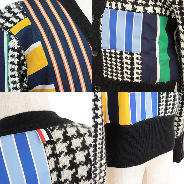 THOM BROWNE cardigan Combo textile 2: 56% silk, 44% cotton Combo textile 5: 57% silk, 43% cotton [Outer fabric] 70% wool, 30% mohair Black White PRINCE OF WALES DONEGAL CARDIGAN MKC443AY1032980 mens 3 Used Authentic