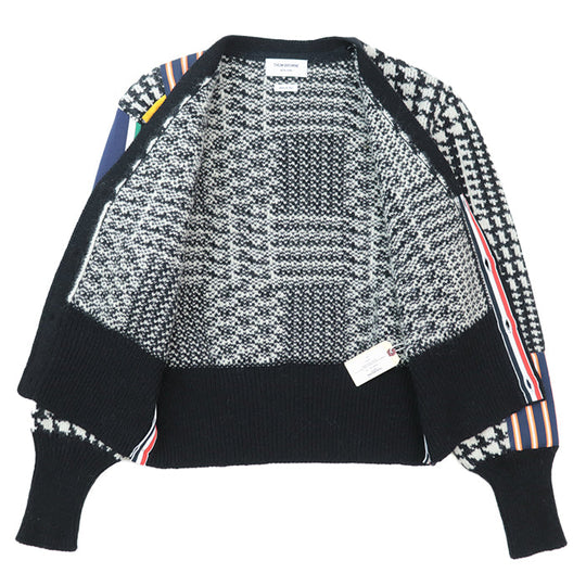 THOM BROWNE cardigan Combo textile 2: 56% silk, 44% cotton Combo textile 5: 57% silk, 43% cotton [Outer fabric] 70% wool, 30% mohair Black White PRINCE OF WALES DONEGAL CARDIGAN MKC443AY1032980 mens 3 Used Authentic
