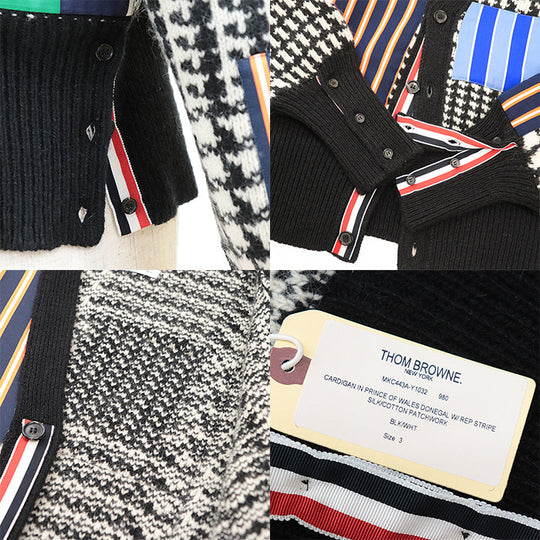 THOM BROWNE cardigan Combo textile 2: 56% silk, 44% cotton Combo textile 5: 57% silk, 43% cotton [Outer fabric] 70% wool, 30% mohair Black White PRINCE OF WALES DONEGAL CARDIGAN MKC443AY1032980 mens 3 Used Authentic