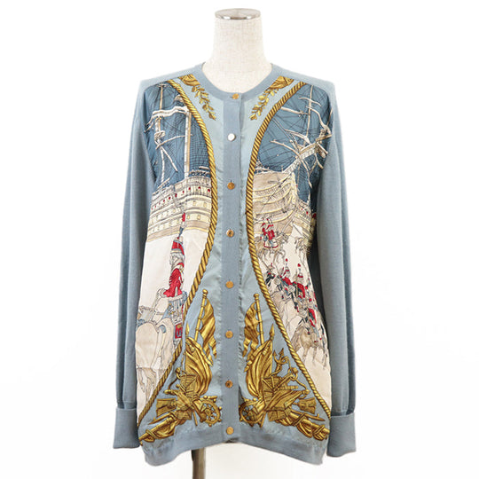 HERMES cardigan 100% silk, 65% cashmere Sac blue Women 40 Used Authentic