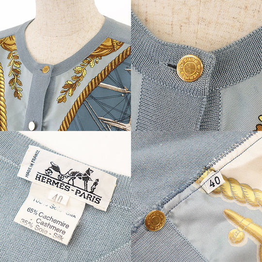 HERMES cardigan 100% silk, 65% cashmere Sac blue Women 40 Used Authentic
