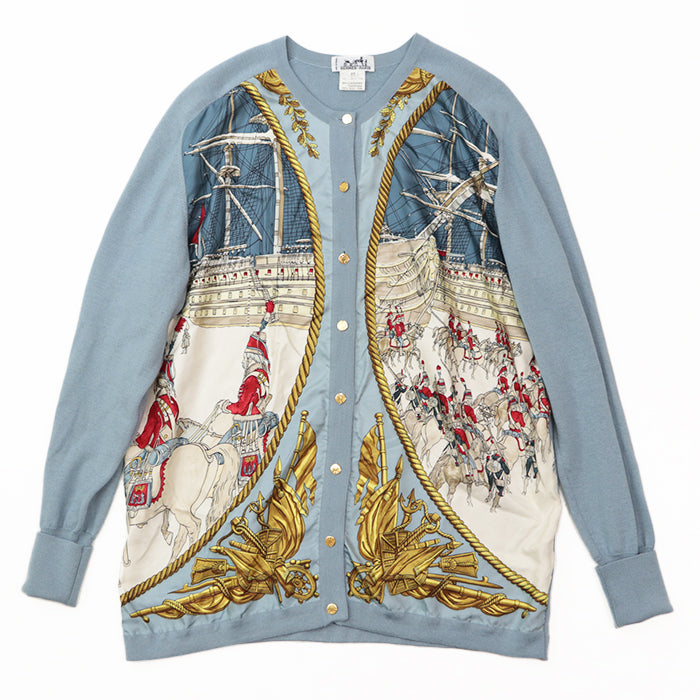 HERMES cardigan 100% silk, 65% cashmere Sac blue Women 40 Used Authentic