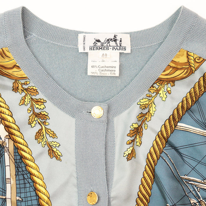 HERMES cardigan 100% silk, 65% cashmere Sac blue Women 40 Used Authentic