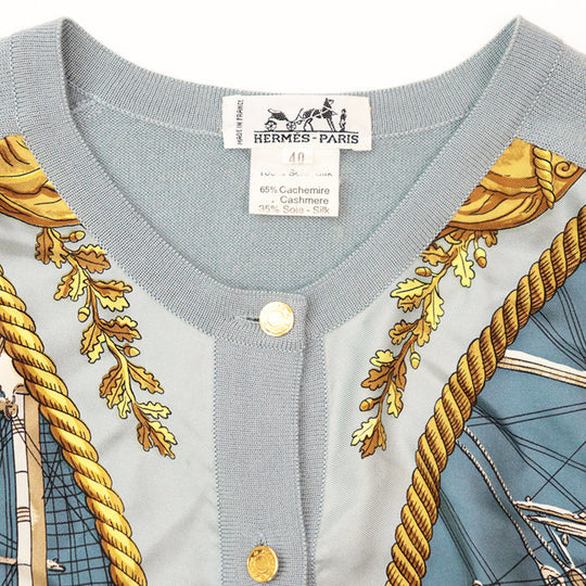 HERMES cardigan 100% silk, 65% cashmere Sac blue Women 40 Used Authentic