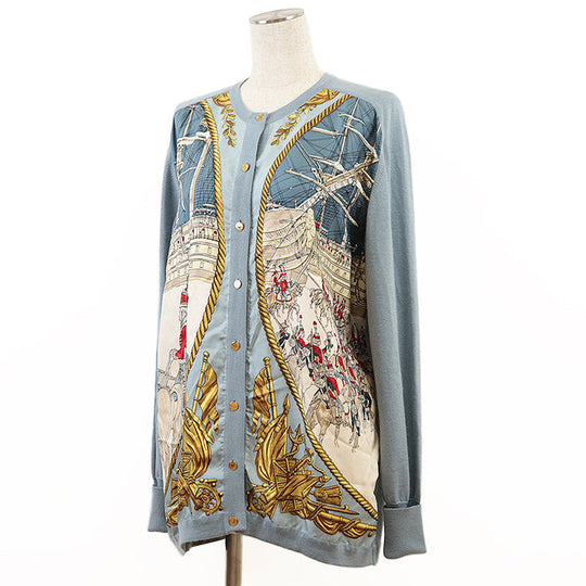 HERMES cardigan 100% silk, 65% cashmere Sac blue Women 40 Used Authentic