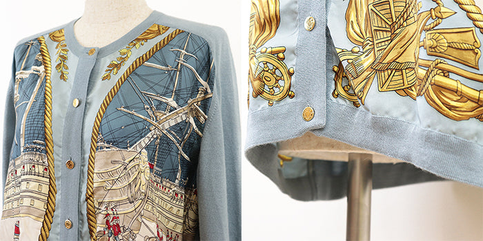HERMES cardigan 100% silk, 65% cashmere Sac blue Women 40 Used Authentic