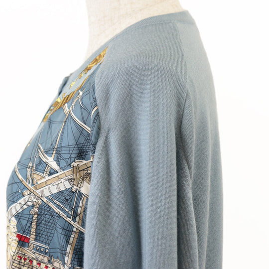 HERMES cardigan 100% silk, 65% cashmere Sac blue Women 40 Used Authentic