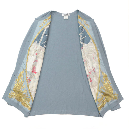 HERMES cardigan 100% silk, 65% cashmere Sac blue Women 40 Used Authentic
