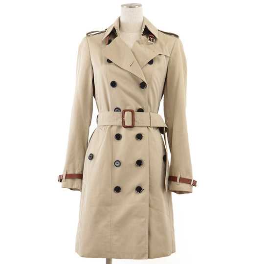 BURBERRY trench coat [Outer material] 100% cotton [Lining] 100% cotton [Sleeve lining] 100% viscose [Leather part] 100% cowhide beige Women Used Authentic