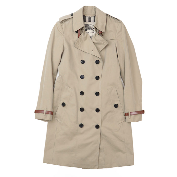 BURBERRY trench coat [Outer material] 100% cotton [Lining] 100% cotton [Sleeve lining] 100% viscose [Leather part] 100% cowhide beige Women Used Authentic