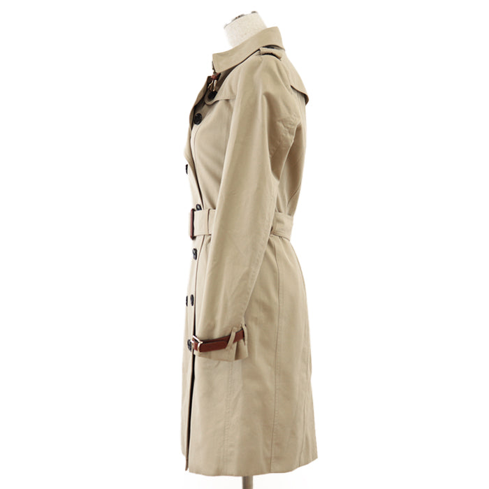 BURBERRY trench coat [Outer material] 100% cotton [Lining] 100% cotton [Sleeve lining] 100% viscose [Leather part] 100% cowhide beige Women Used Authentic