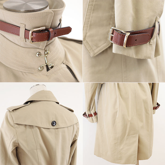 BURBERRY trench coat [Outer material] 100% cotton [Lining] 100% cotton [Sleeve lining] 100% viscose [Leather part] 100% cowhide beige Women Used Authentic