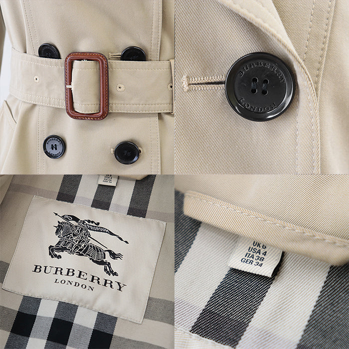 BURBERRY trench coat [Outer material] 100% cotton [Lining] 100% cotton [Sleeve lining] 100% viscose [Leather part] 100% cowhide beige Women Used Authentic