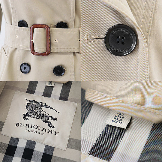 BURBERRY trench coat [Outer material] 100% cotton [Lining] 100% cotton [Sleeve lining] 100% viscose [Leather part] 100% cowhide beige Women Used Authentic