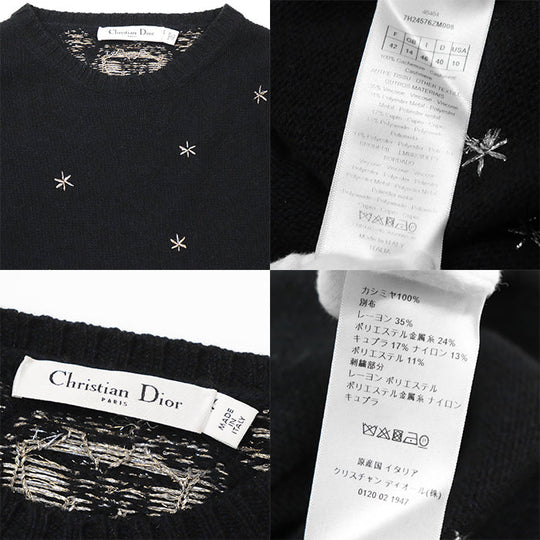 Christian Dior knit 100% cashmere, other fabric: 35% rayon, 24% polyester metal thread, 17% cupra, 13% nylon, 11% polyester Black, Blue 7H24576ZM008 Women 42 Used Authentic