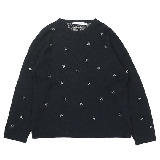 Christian Dior knit 100% cashmere, other fabric: 35% rayon, 24% polyester metal thread, 17% cupra, 13% nylon, 11% polyester Black, Blue 7H24576ZM008 Women 42 Used Authentic