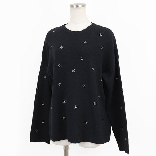 Christian Dior knit 100% cashmere, other fabric: 35% rayon, 24% polyester metal thread, 17% cupra, 13% nylon, 11% polyester Black, Blue 7H24576ZM008 Women 42 Used Authentic